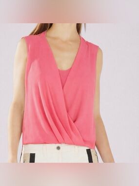 BCBGMAXAZRIA Nicoleta Wrap Top in Pink Coral